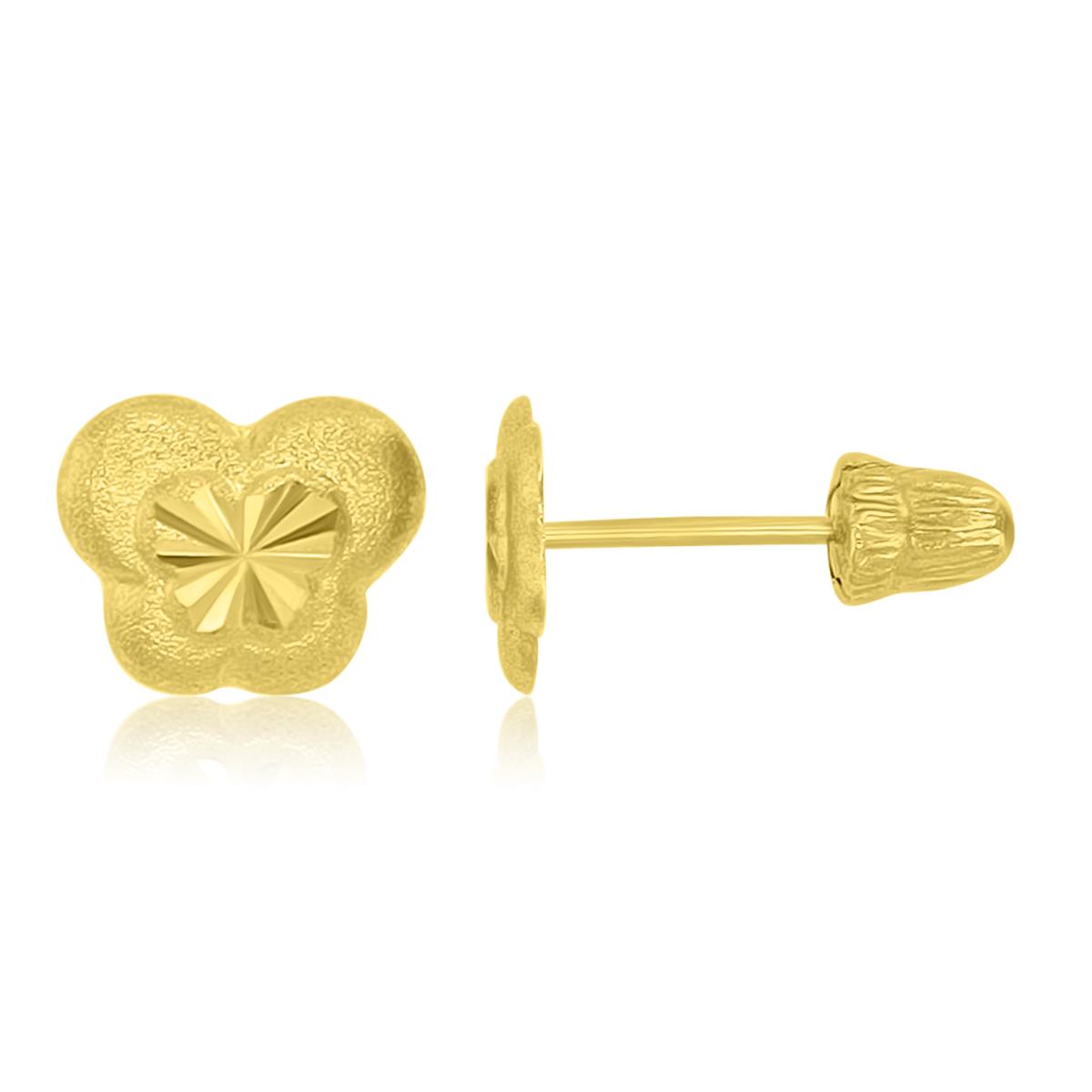 14K Yellow Gold 5x6.5mm DC Glittered Butterfly Screw Back Stud Earrings