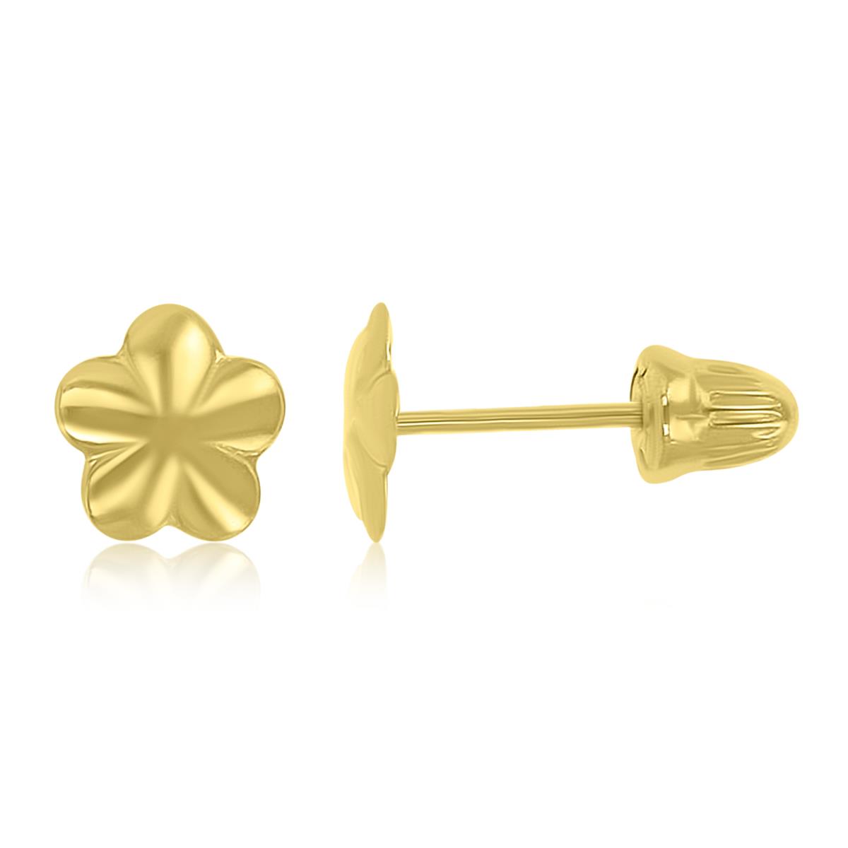 14K Yellow Gold 5.5mm Flower Stud Screw Back Earrings