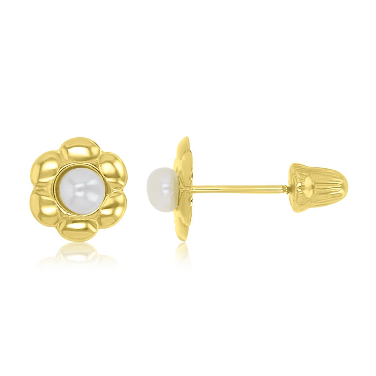 14K Yellow Gold 6.5mm Flower Stud Screw Back Earrings