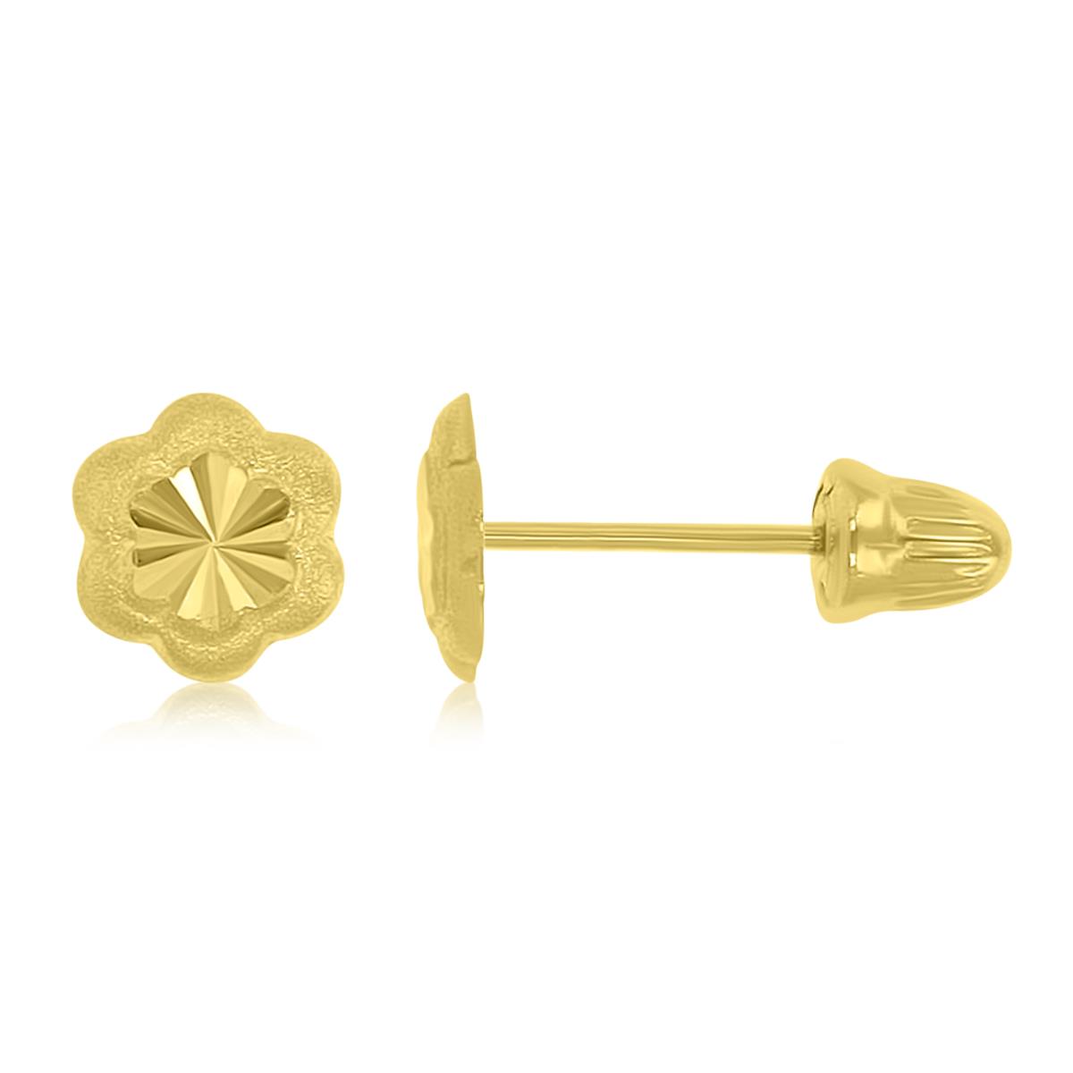 14K Yellow Gold 5mm DC Glittered Flower Stud Screw Back Earrings