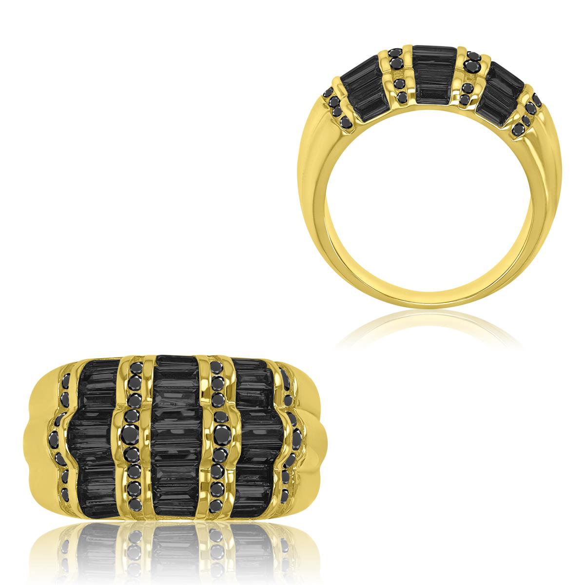 Brass Yellow 12.3mm Baguette Cut Black Nano Dome Cocktail Ring