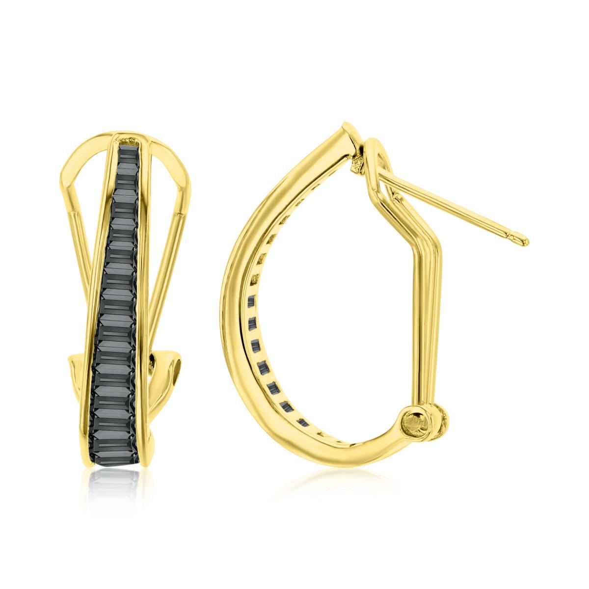 Brass Yellow 24x5mm Graduated Baguette Black Nano Half Hoop Omega-Back Earring