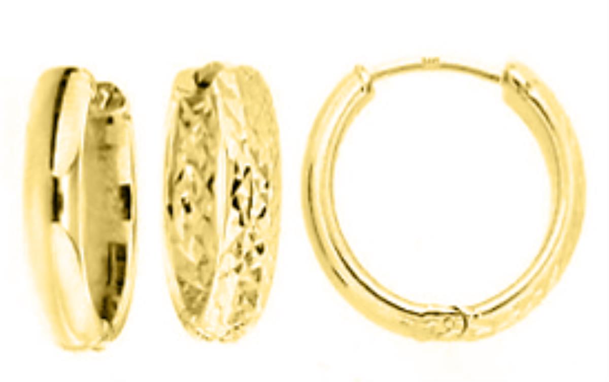 14K Yellow Gold 4.4x15mm DC Hoop Earrings