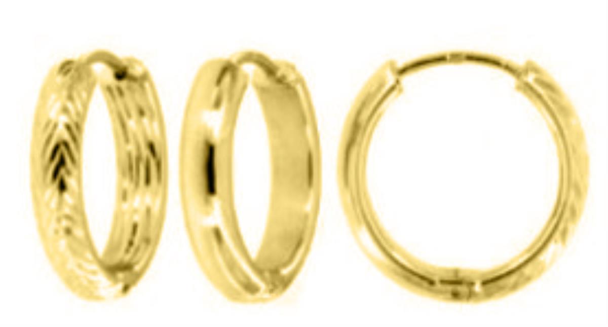 14K Yellow Gold 4.4x15mm Textutred Hoop Earrings