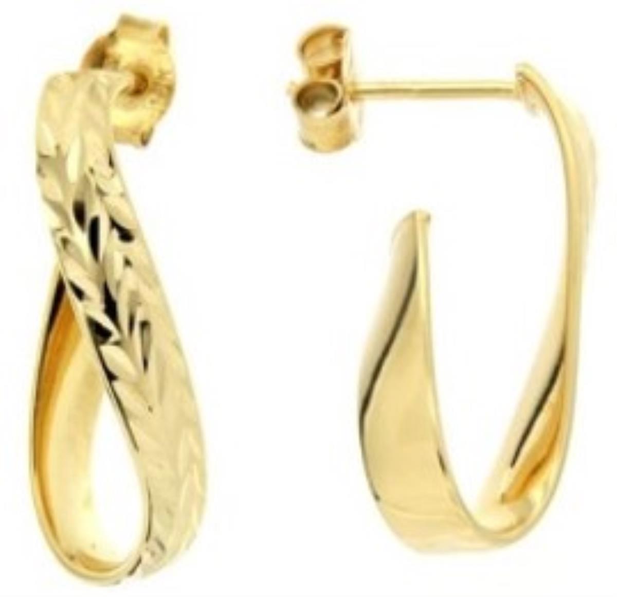 14K Yellow Gold 4.4X11X19mm Swirled Hoop Earrings