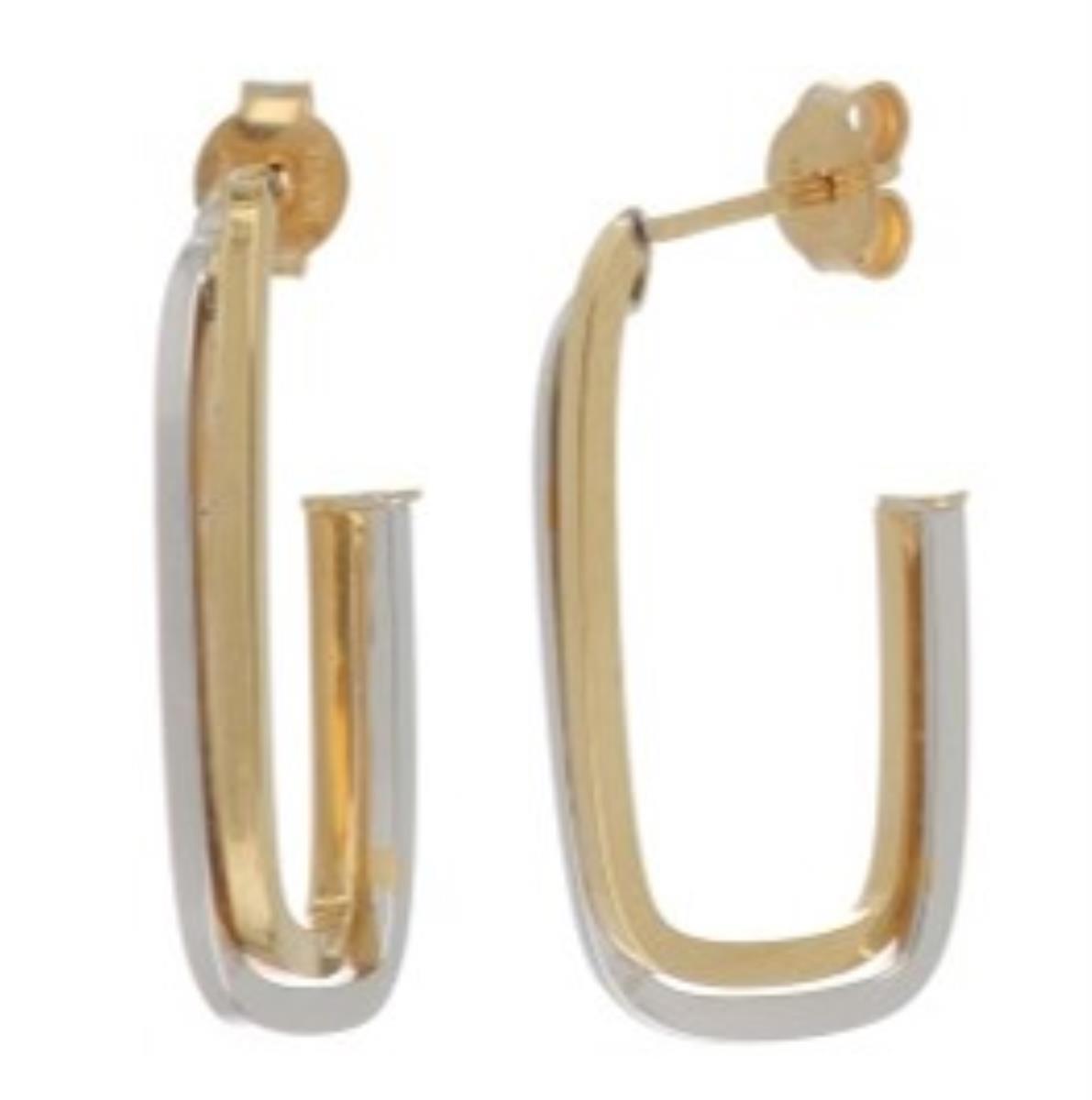 14K Yellow & White Gold 3X20X10mm J Hoop Earrings