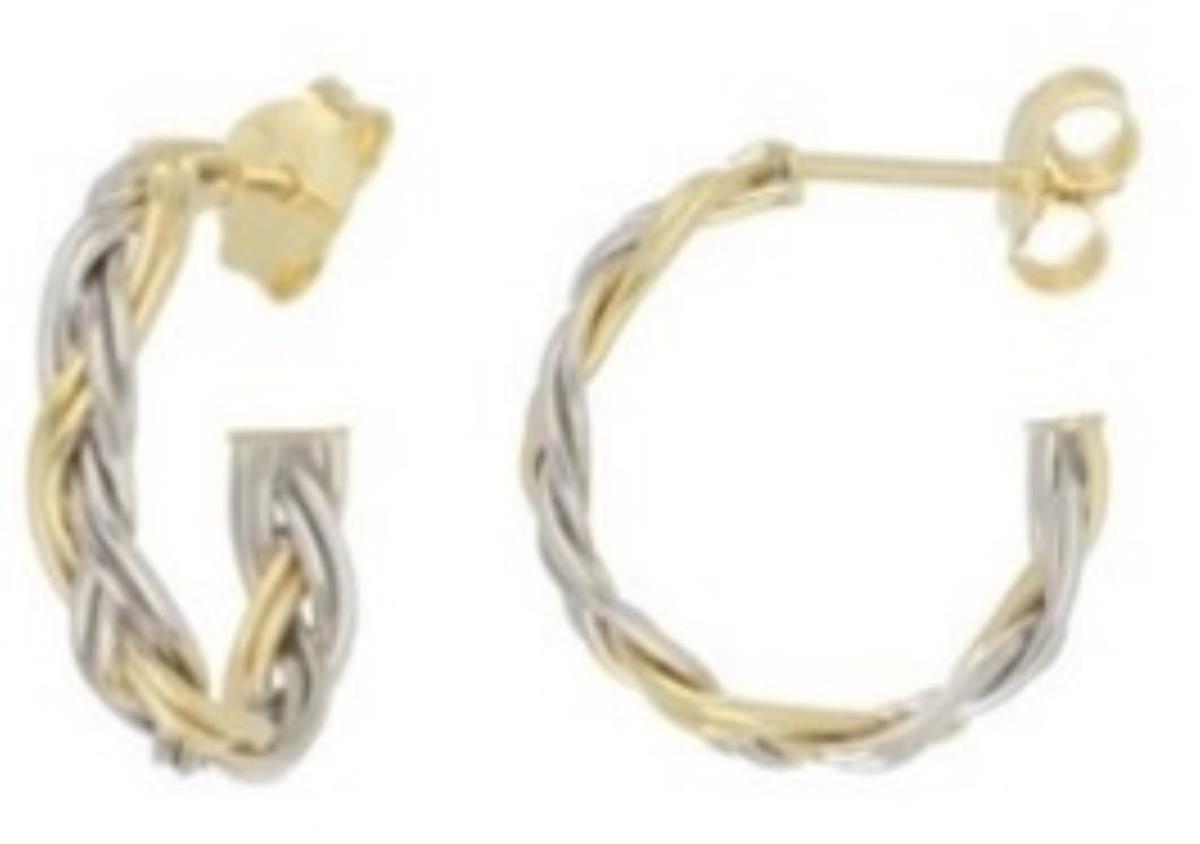 14K Yellow & White Gold 4X15mm J Hoop Earrings