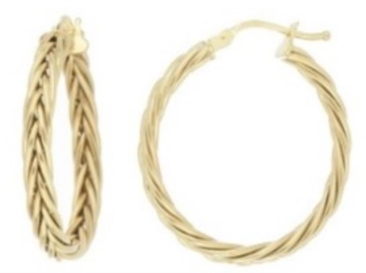 14K Yellow Gold 4X10mm Twisted Huggie Earrings
