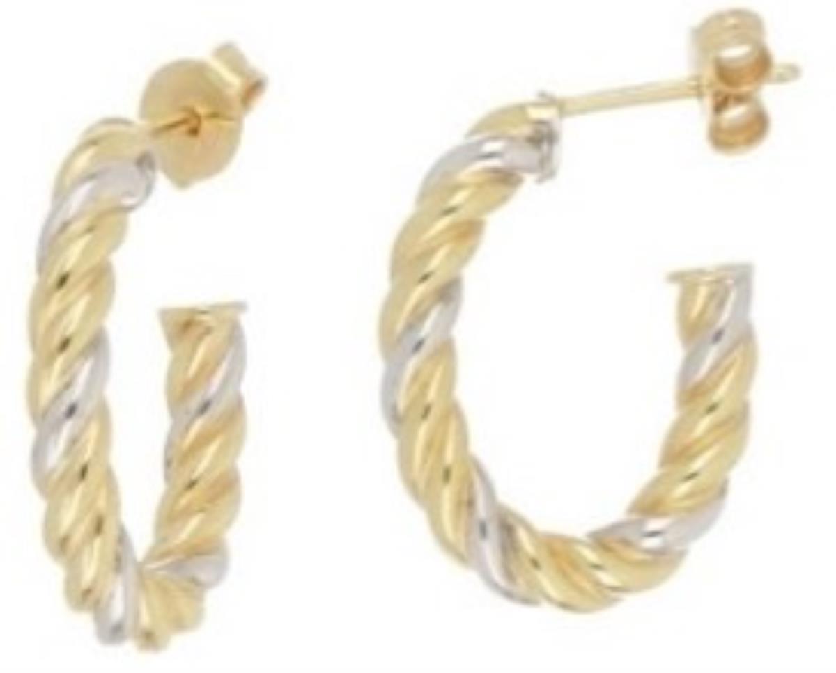 14K Yellow & White Gold 3.8X10X15mm J Hoop Earrings