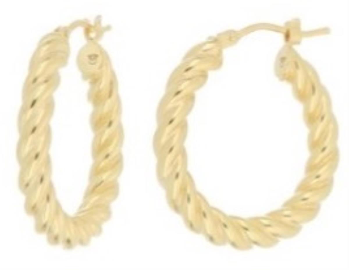 14K Yellow Gold 3.8X15mm Twisted Hoop Earrings