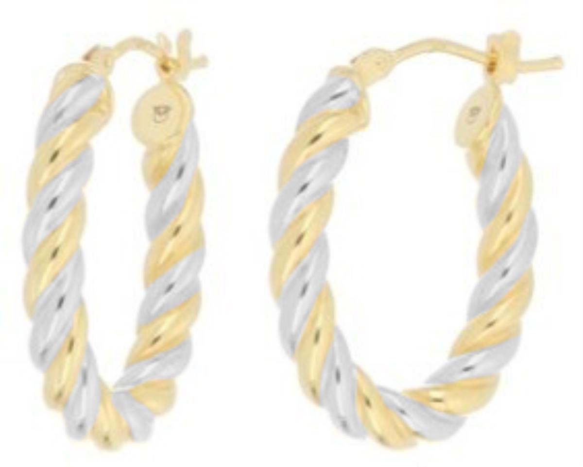 14K Yellow & White Gold 3.8X10X15mm Twisted Hoop Earrings