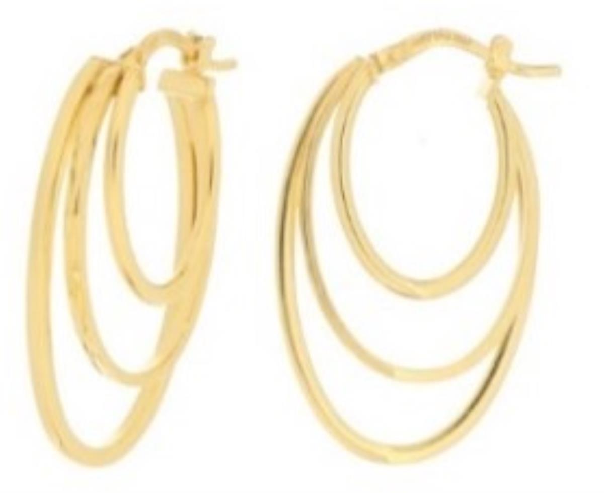 14K Yellow Gold 15X25mm Triple Hoop Earrings