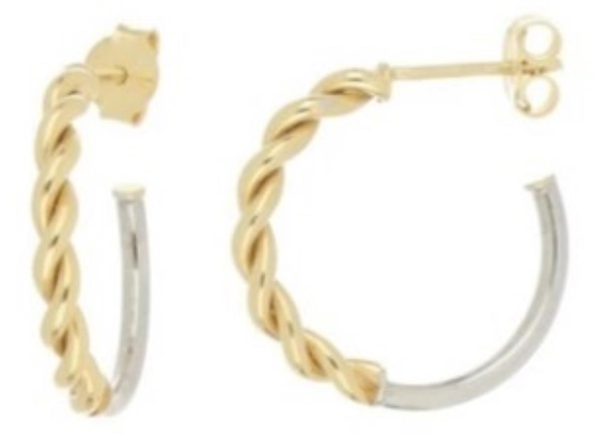 14K Yellow & White Gold 2X15mm J Hoop Earrings