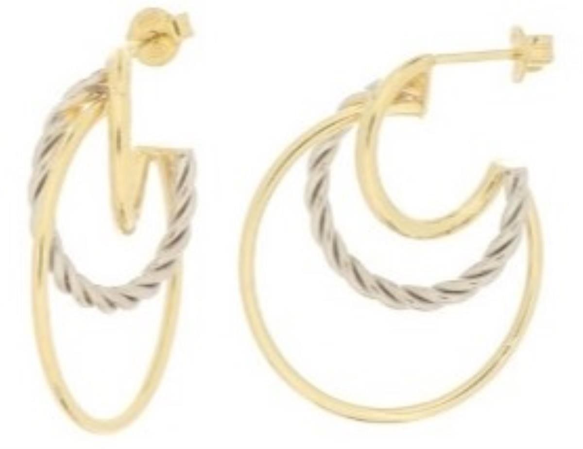 14K Yellow & White Gold 3X1.5X25mm Triple Hoop Earrings