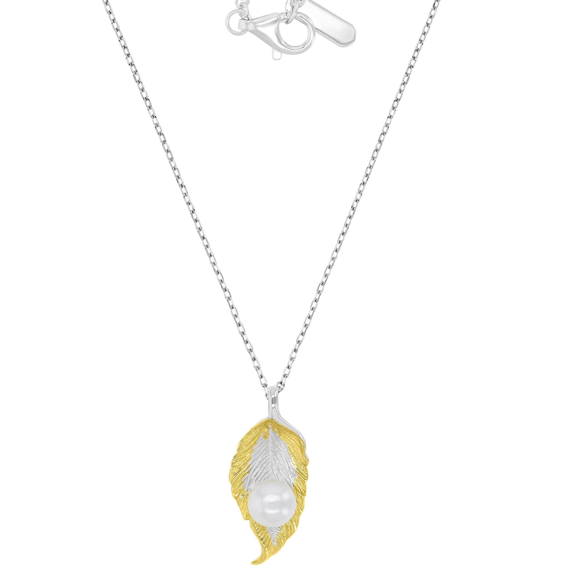 Sterling Silver Yellow & White Freshwater Pearl 13x28mm Leaf Pendant