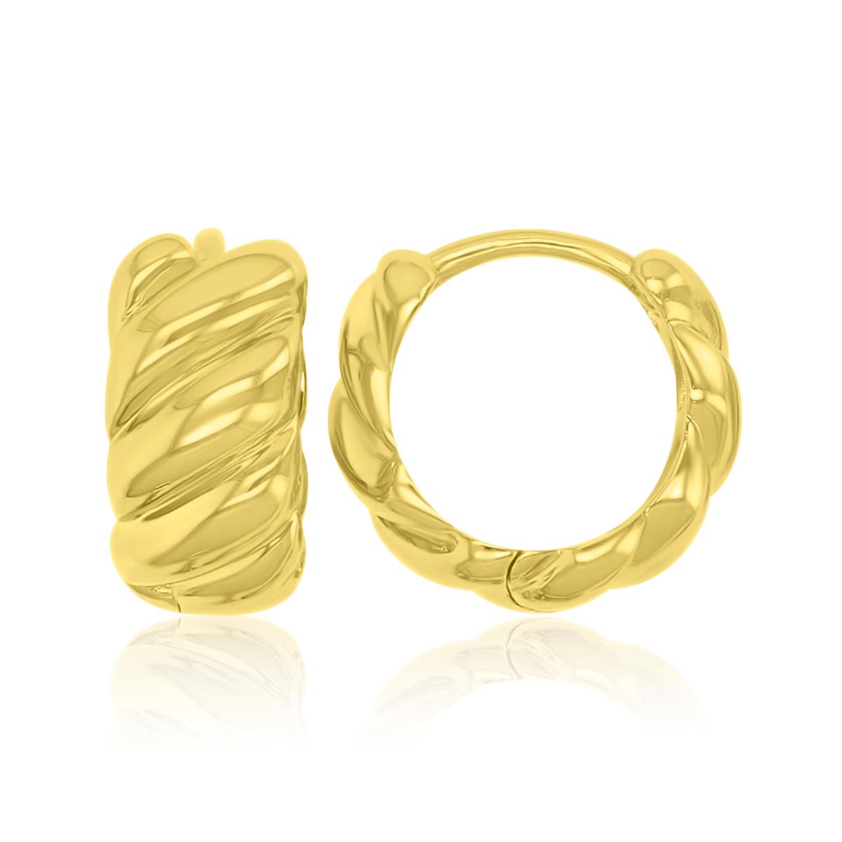 Brass Yellow 6x12mm Polished Textured Huggie Earrings