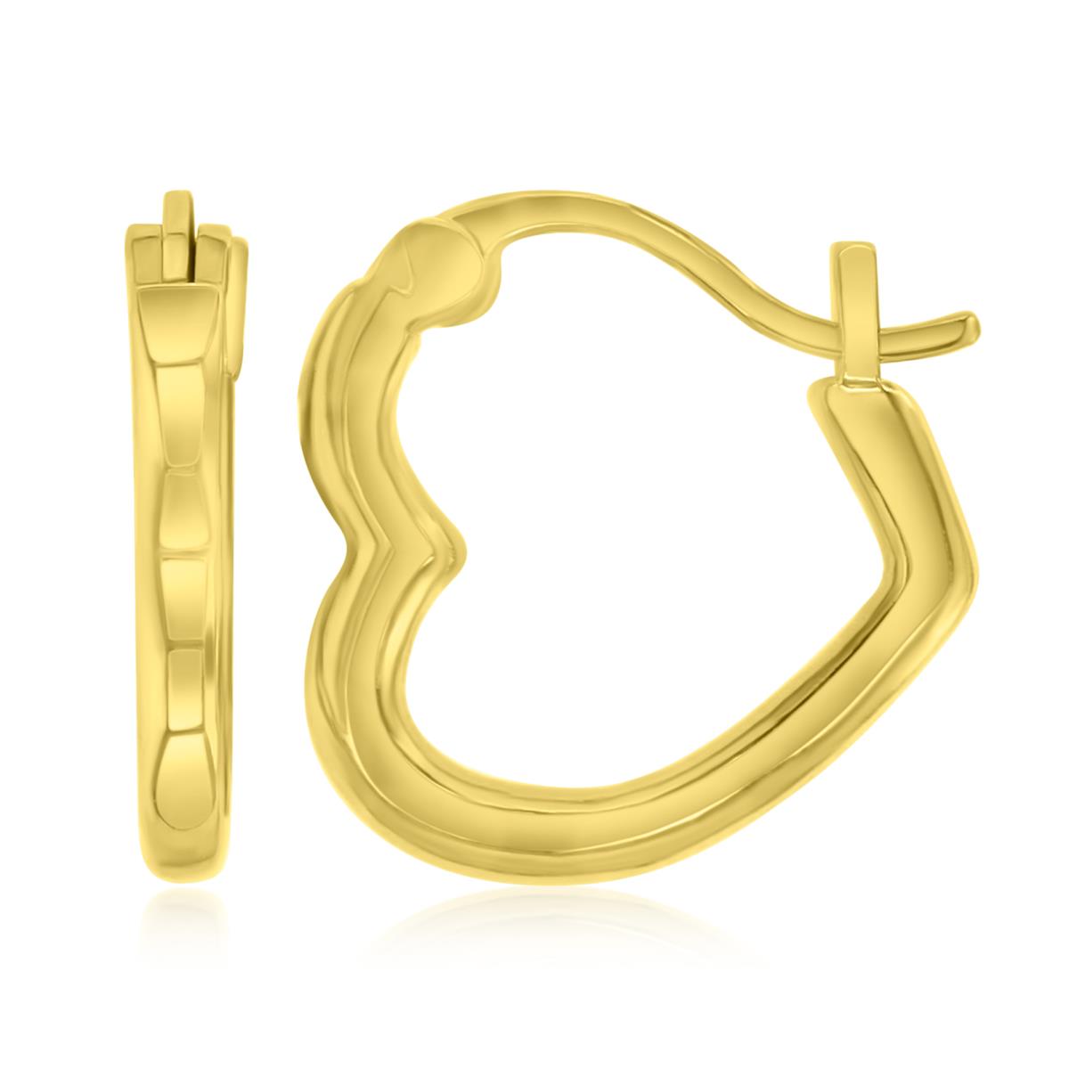 Brass Yellow 2x15mm Polished Heart Shaped Huggie Earrings
