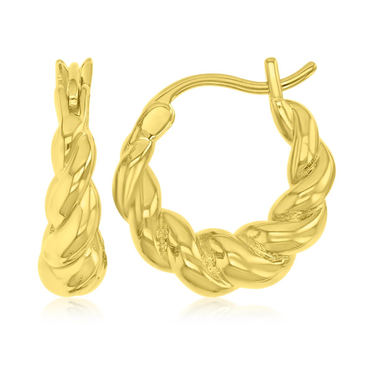 Brass Yellow 5x16mm Polished Spiral Huggie Earrings