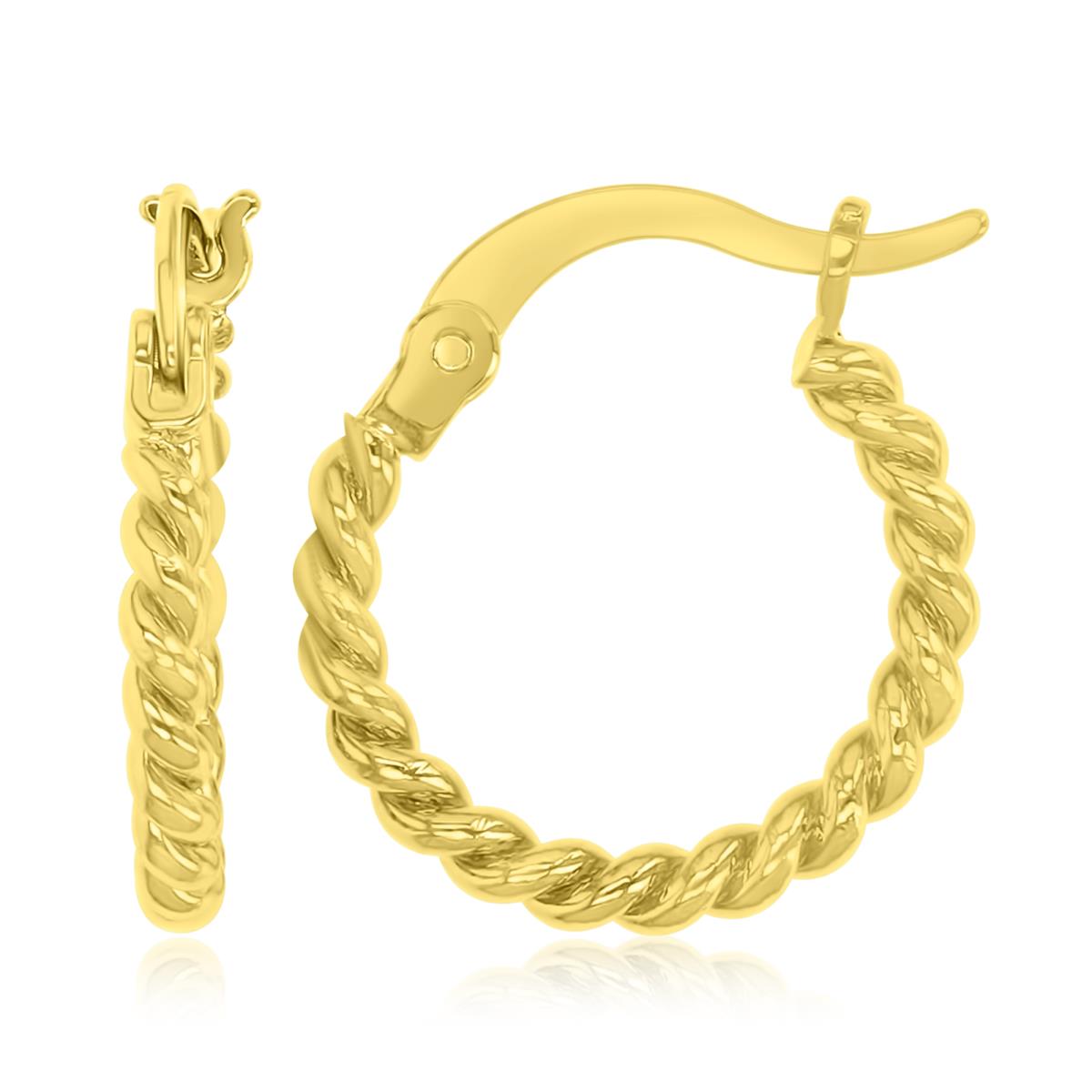 Brass Yellow 2x16mm Polished Spiral Huggie Earrings