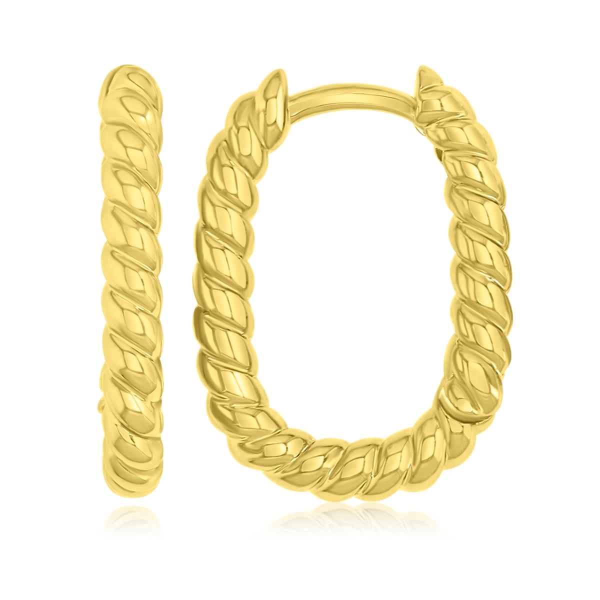 Brass Yellow 3x20mm Polished Spiral Rectangular Huggie Earrings