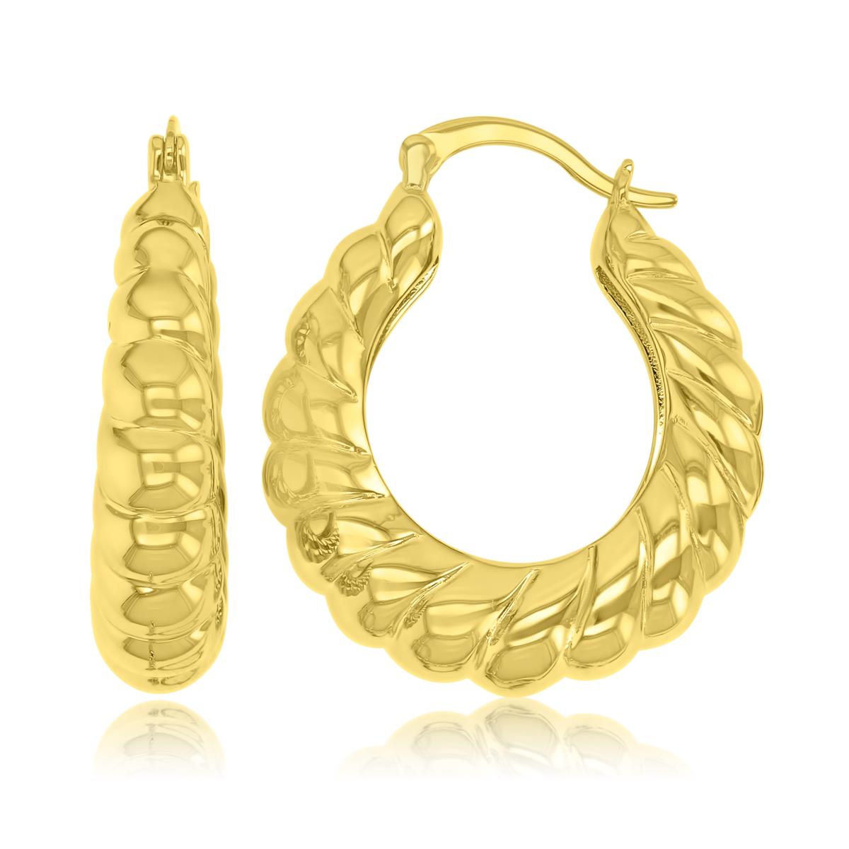 Brass Yellow 7x28mm Polished Spiral Hoop Earrings