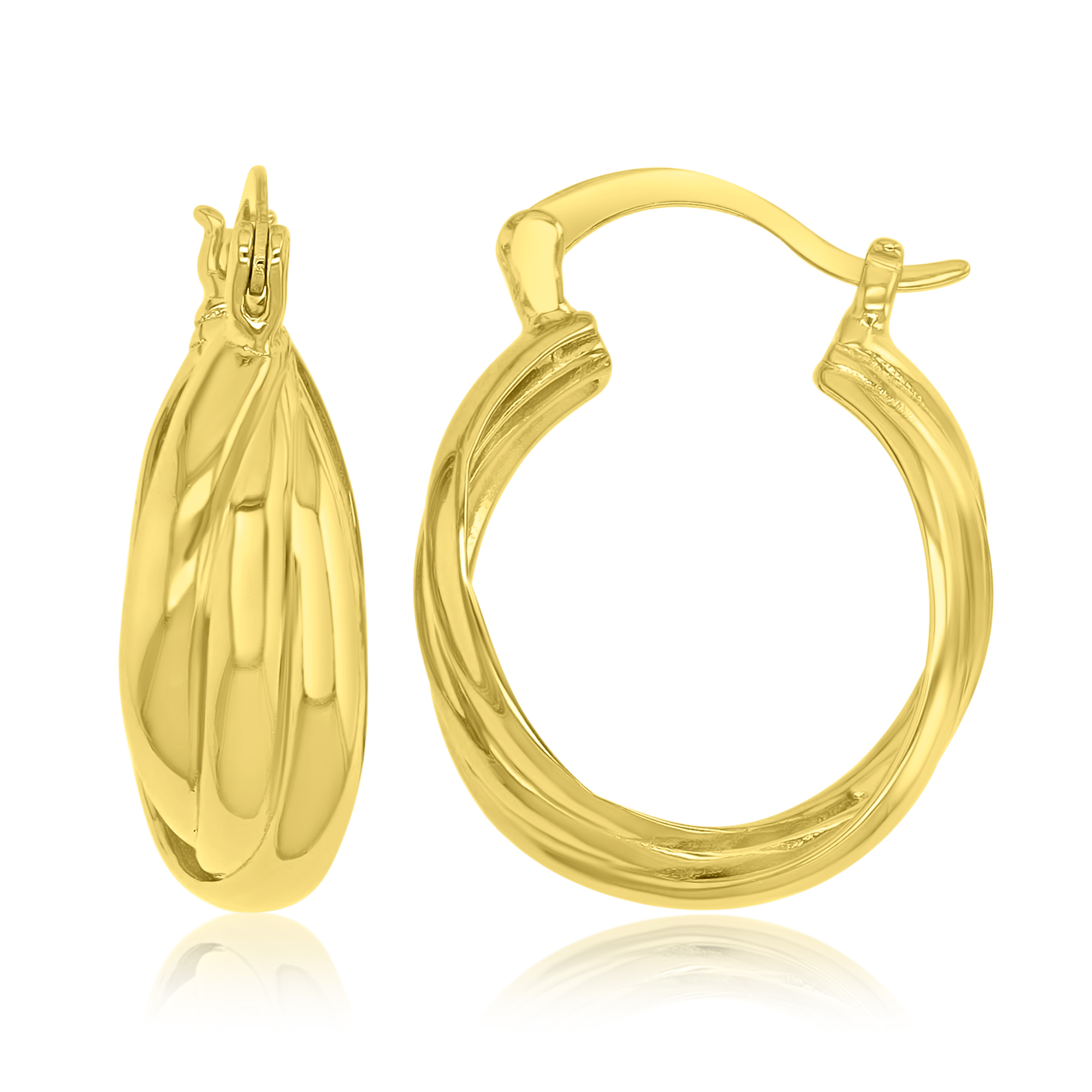 Brass Yellow 8x21mm Polished Tri-Strand Intertwined Hoop Earrings