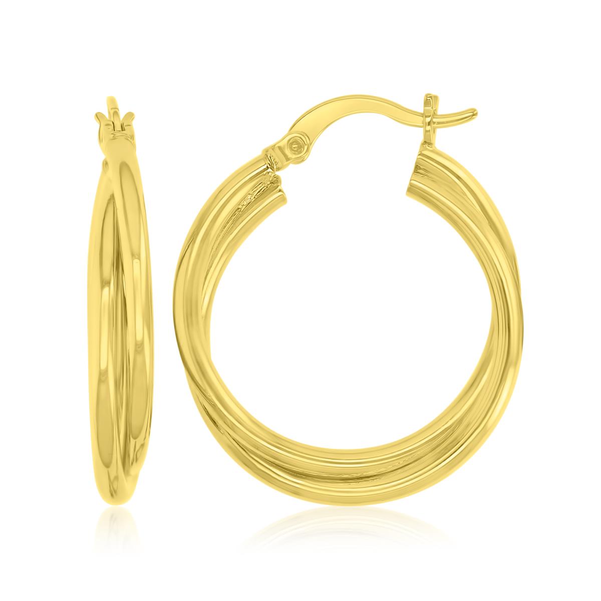 Brass Yellow 4x25mm Polished Duo-Strand Intertwined Hoop Earrings