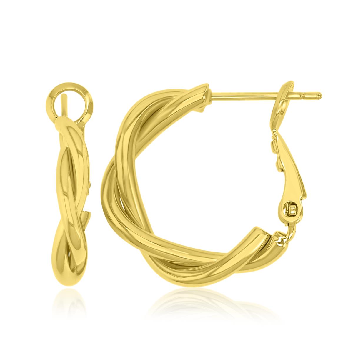 Brass Yellow 4x20mm Polished Duo-Strand Intertwined Huggie Earrings