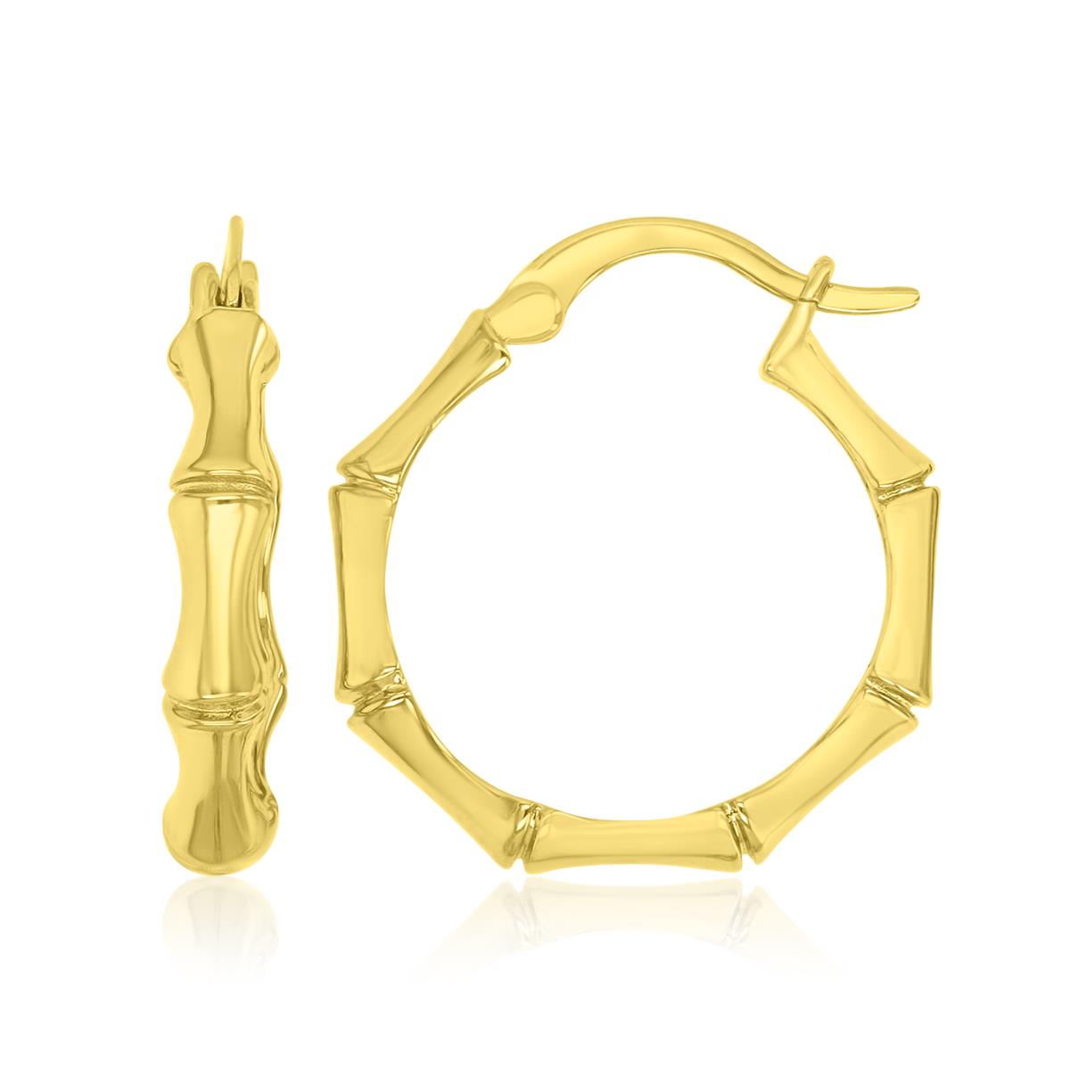 Brass Yellow 4x20mm Polished Infinite Bamboo Huggie Earrings