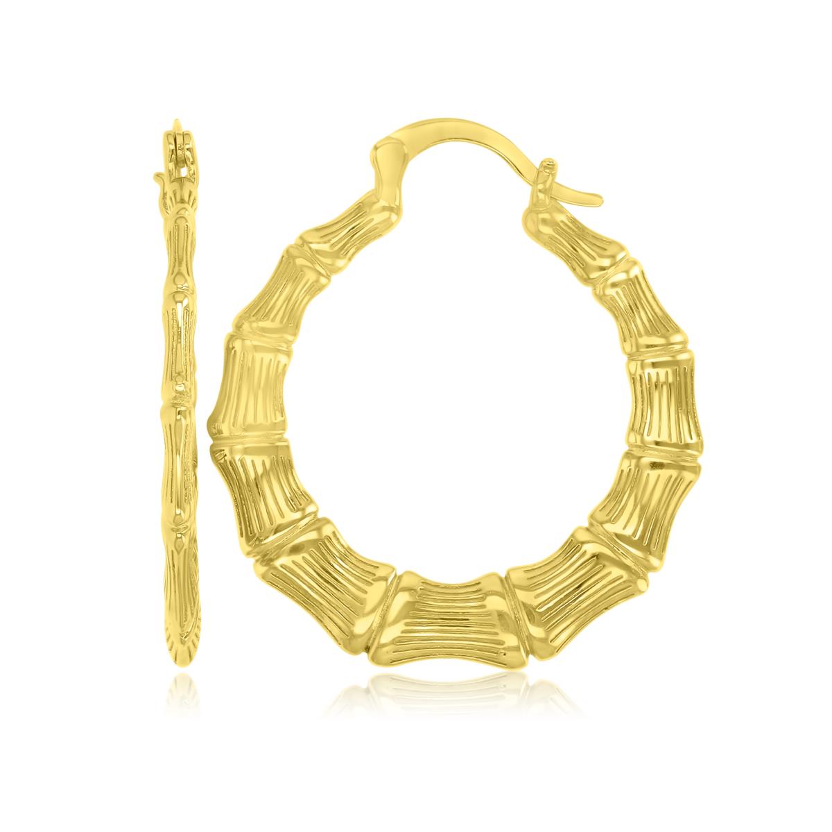 Brass Yellow 2x30mm Polished Bamboo Hoop Earrings