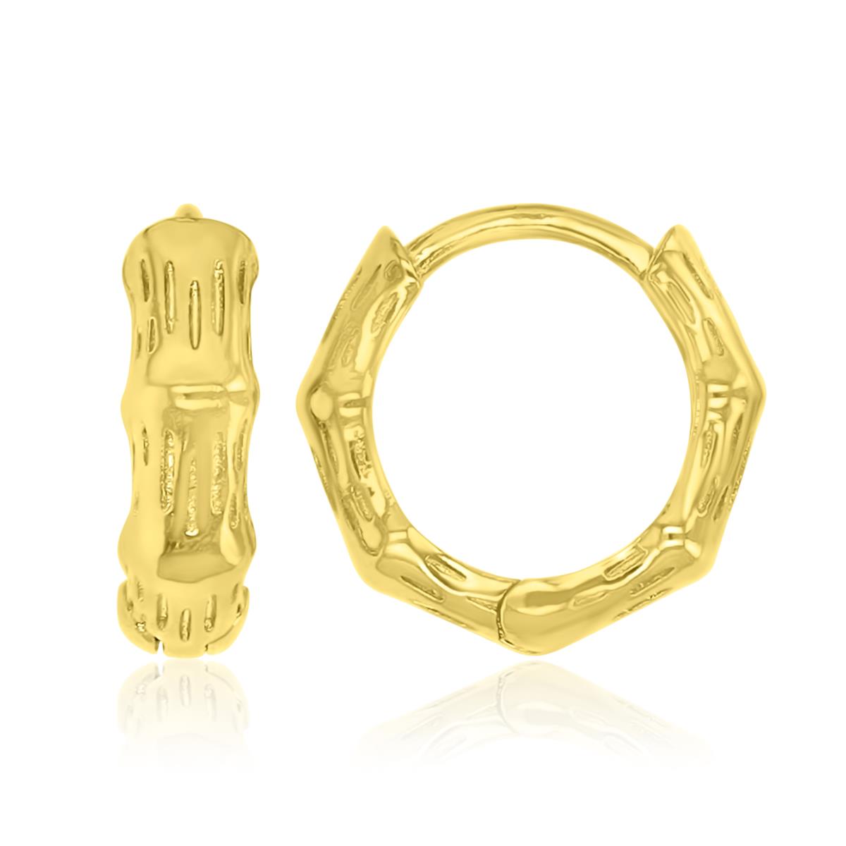 Brass Yellow 4x13mm Polished Textured Huggie Earrings