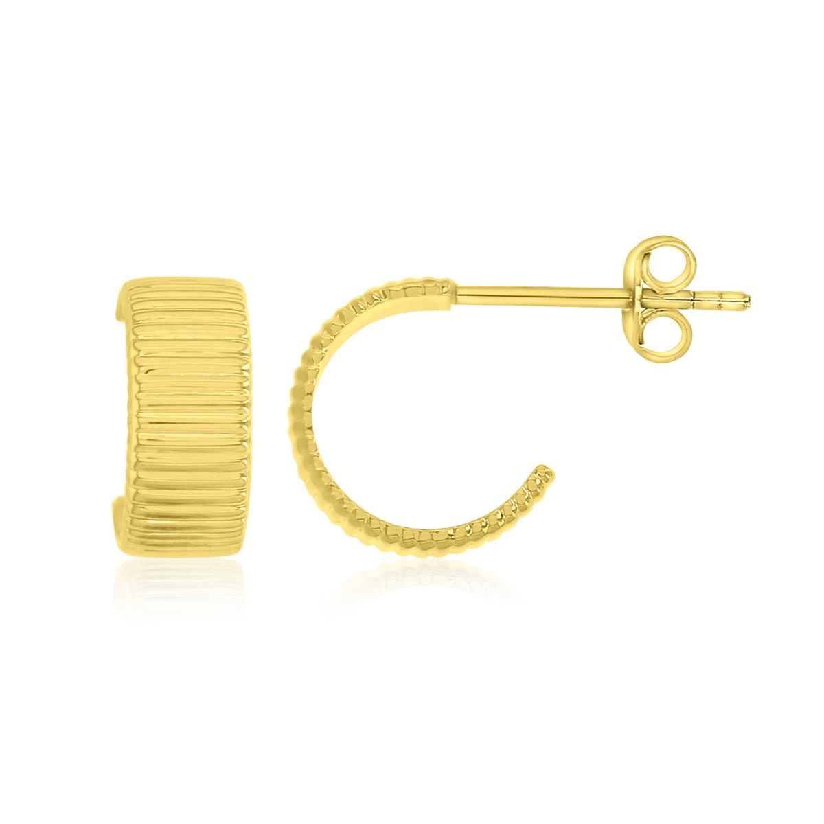 Brass Yellow 5x12mm Polished Textured J-shaped Huggie Earrings