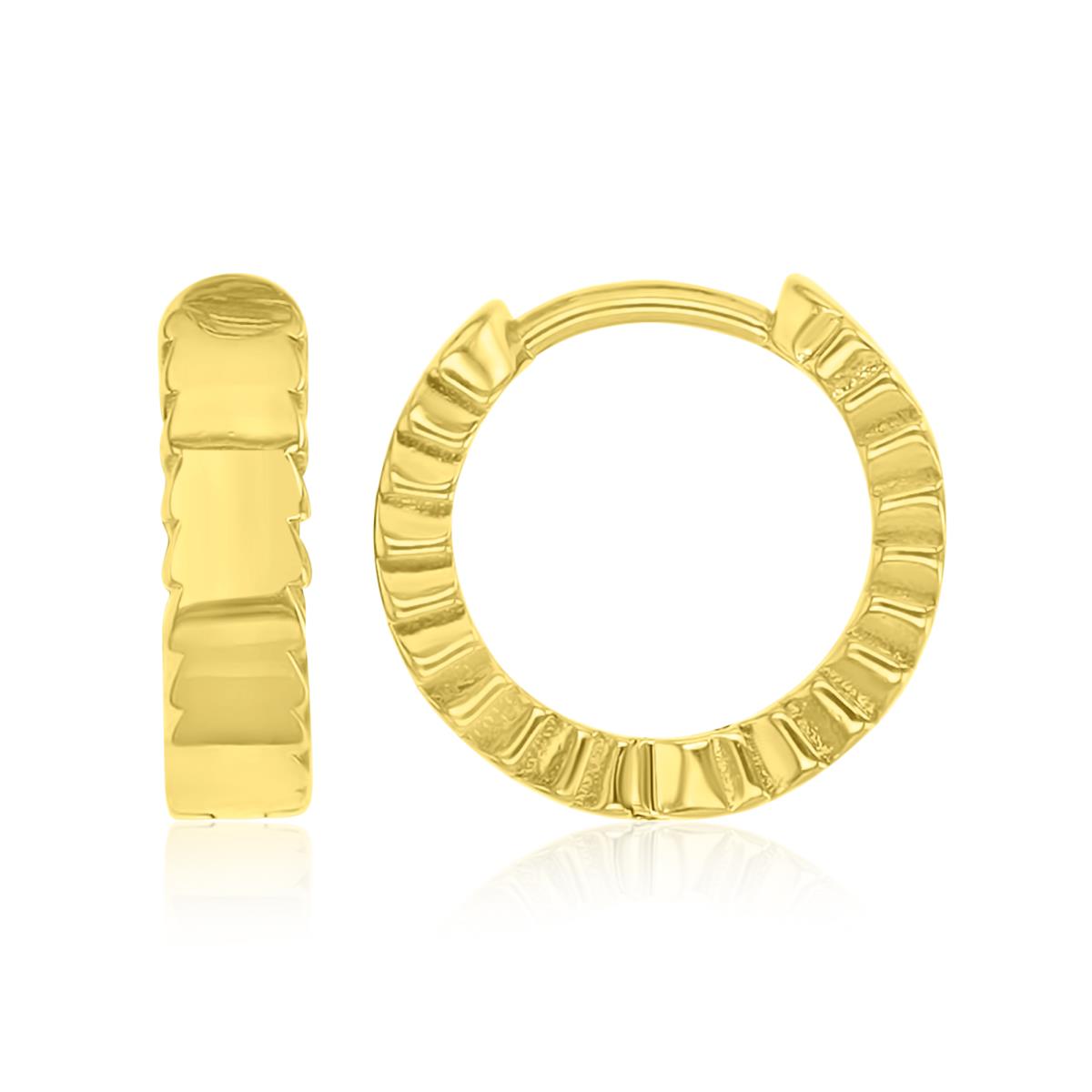 Brass Yellow 3x12mm Polished Textured Huggie Earrings