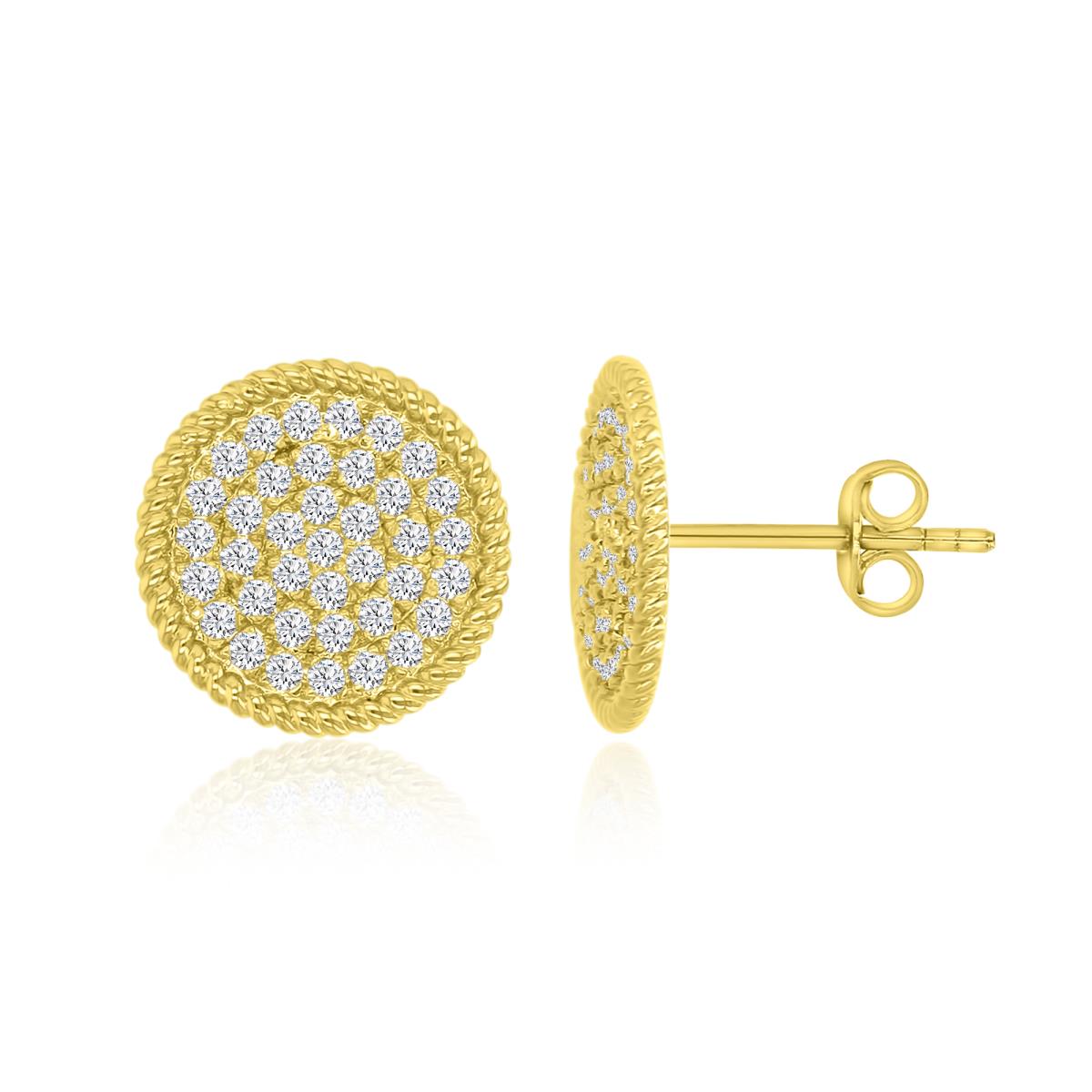 Brass Yellow 13x13mm White CZ Round Stud Earrings