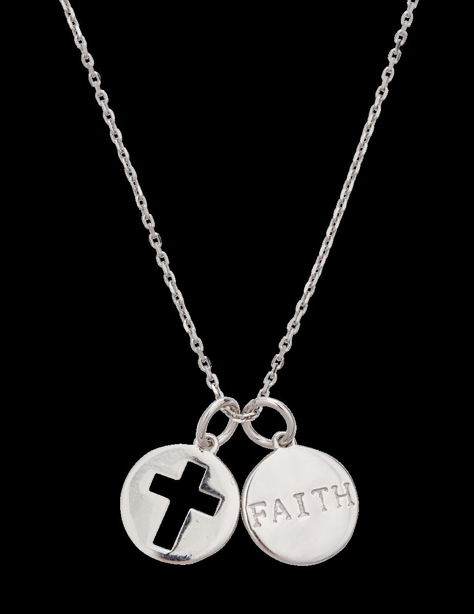 Sterling Silver Rhodium Faith with Cross Double Pendant 18" DC Cable Chain Necklace