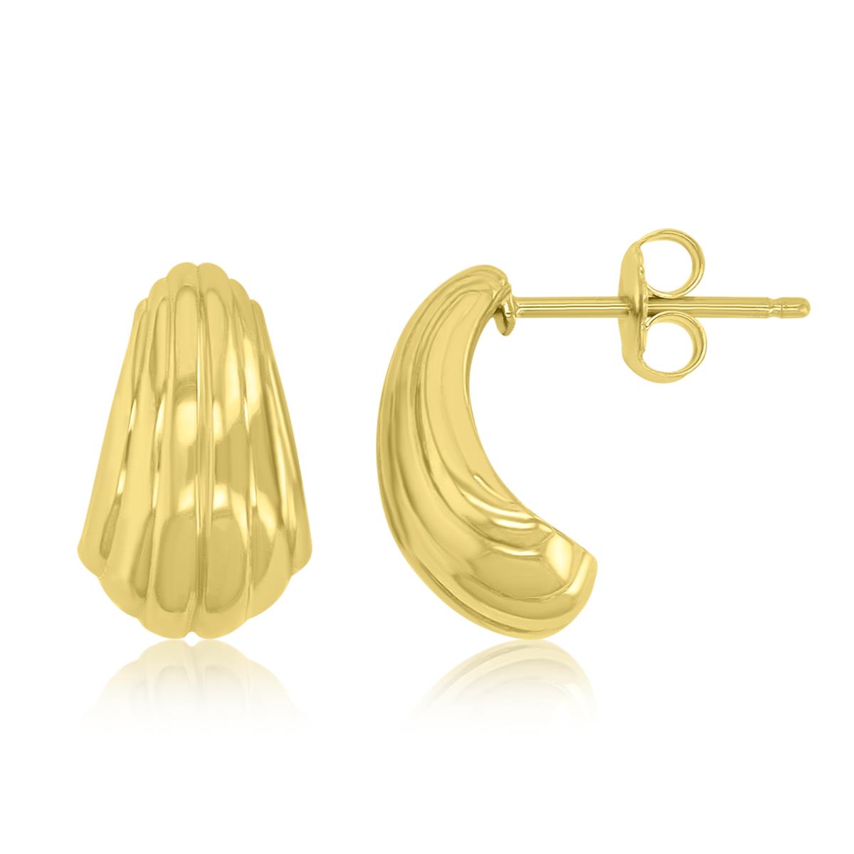 14K Yellow Gold Graduated 15x9mm Fluted J-Hoop Earrings