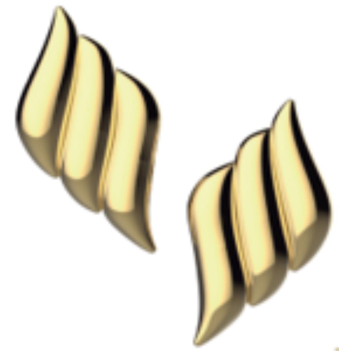 14K Yellow Gold High Polish Wavy Triple Row Diamond Shape Stud Earrings, 23MM Length