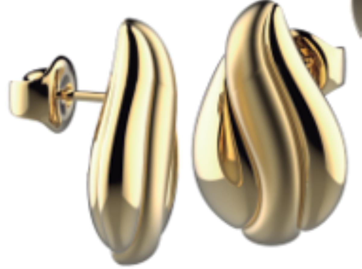 14K Yellow Gold High Polish Wavy Teardrop Stud Earrings, 23MM Length
