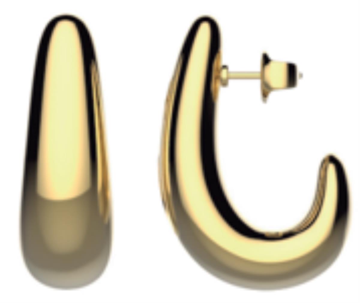 14K Yellow Gold High Polsh J Shape Huggie Earrings