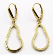14K Yellow Gold High Polish Pear Shape Cut Out Dangle Earrings With Leverback, 40X14MM