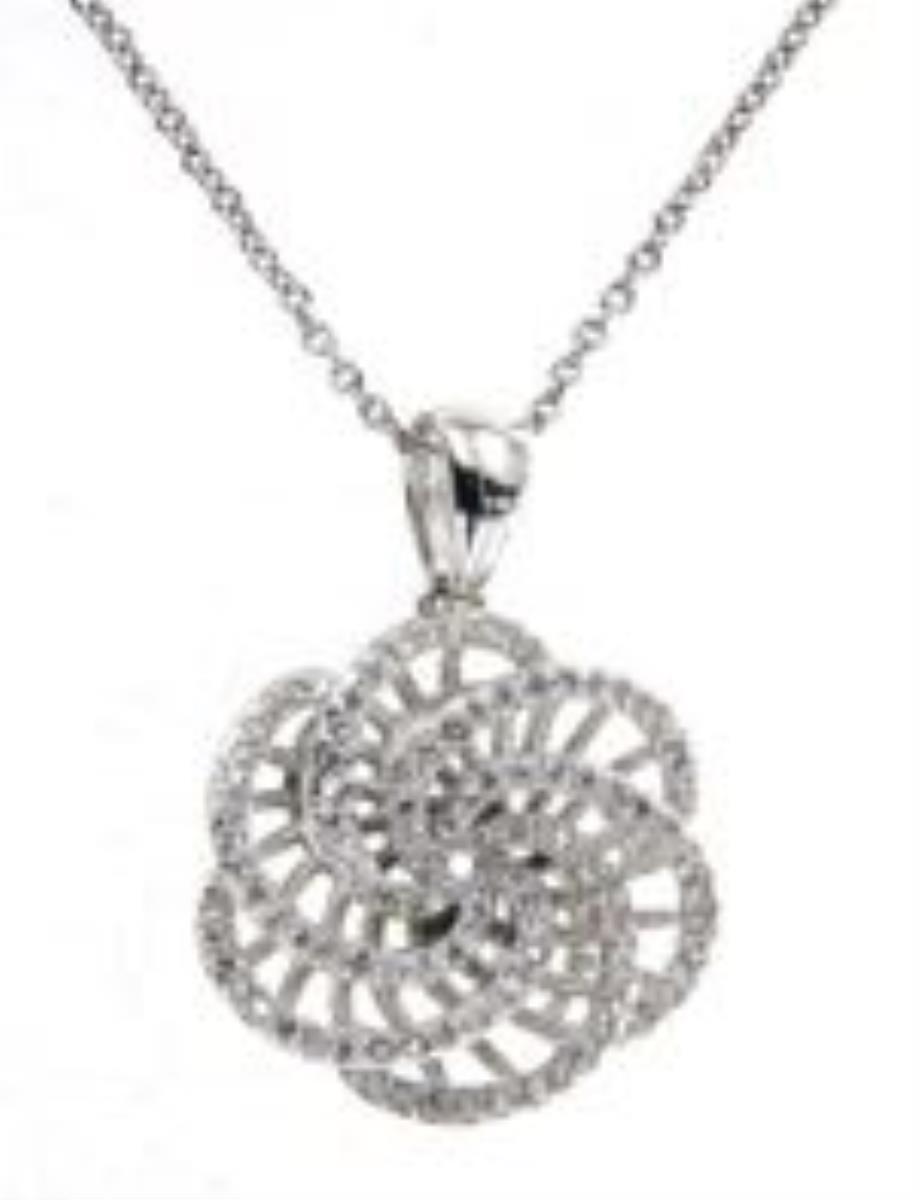 Sterling Silver Rhodium Open Pave Hibiscus Flower 18+2" Necklace