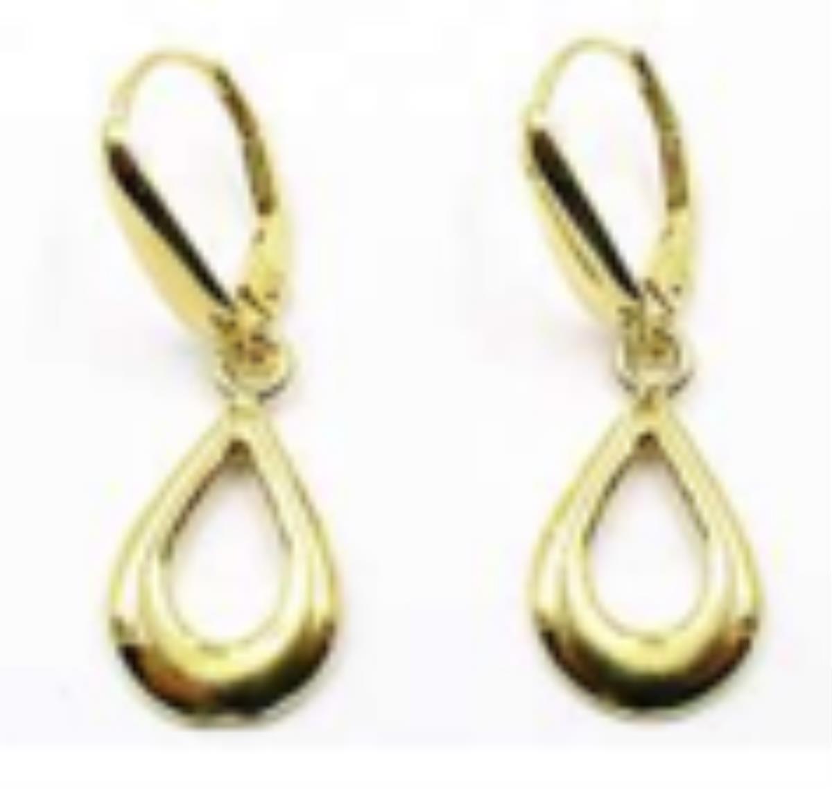 14K Yellow Gold High Polish Pear Shape 32x10MM Dangling Leverback Earrings