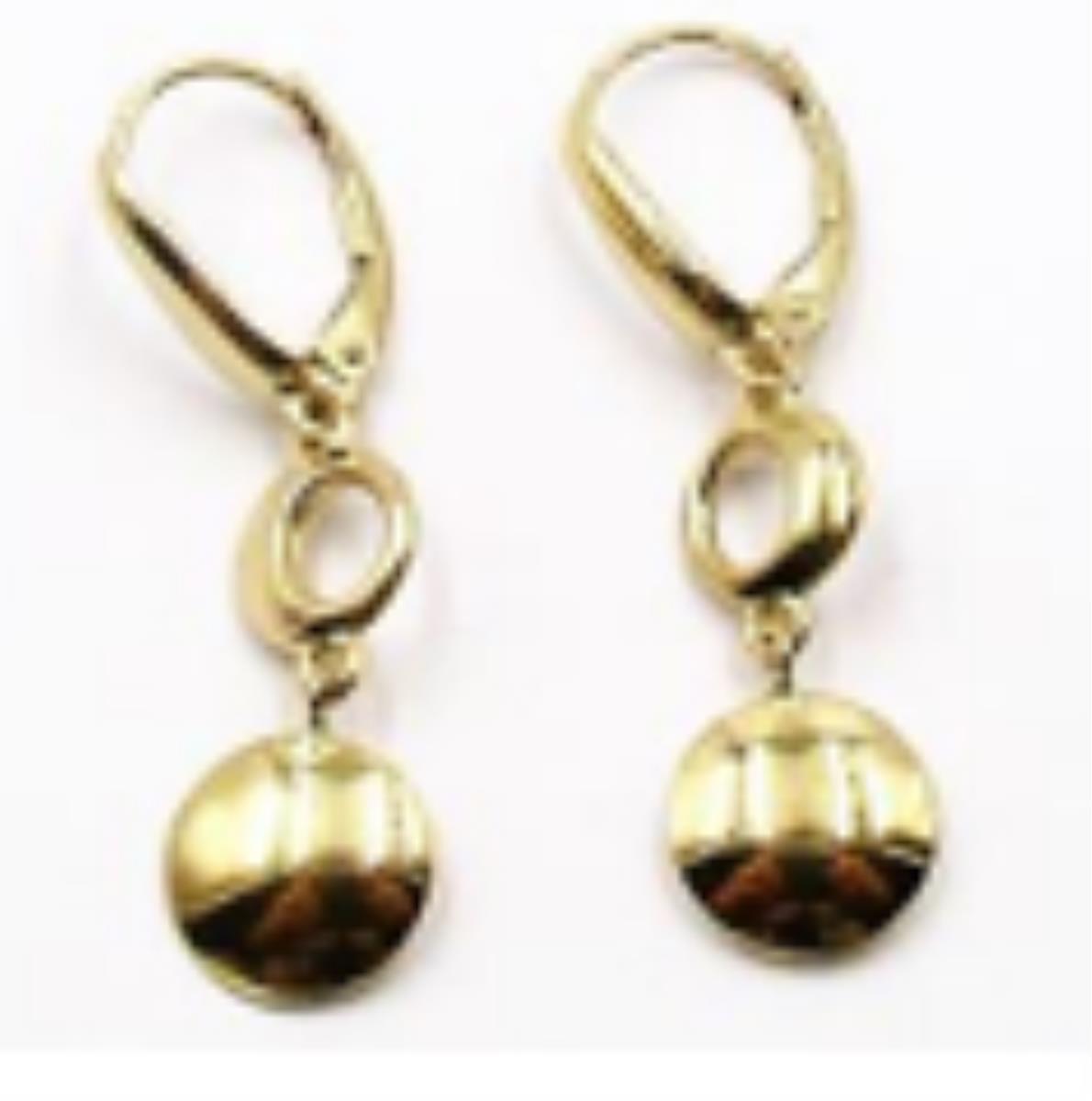 14K Yellow Gold High Polish Round Open and Closed Circles 35x10 Dangling Leverback Earrings