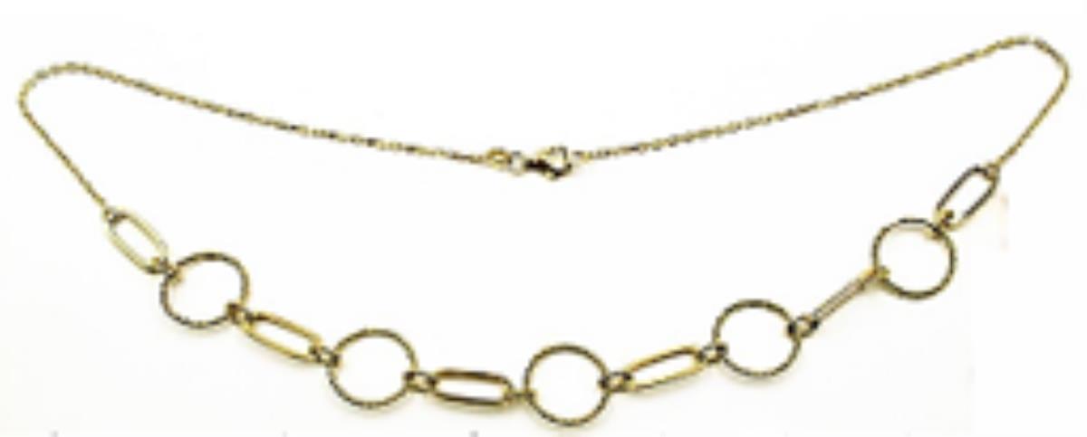 14K Yellow Gold Alternating High Polish and Torchon Mixed Geometric Links 18" Necklace