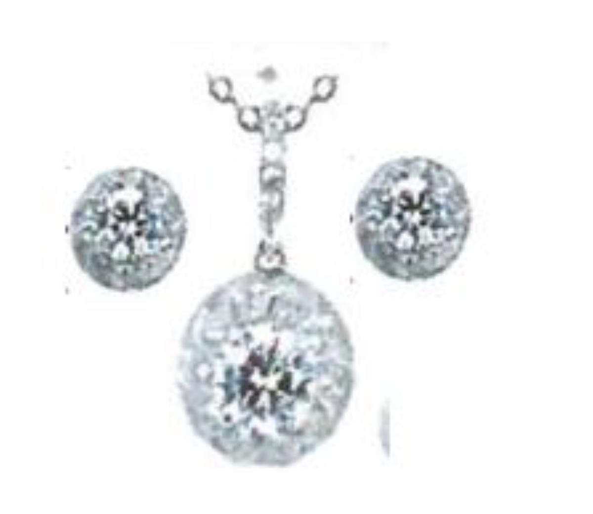Sterling Silver Rhodium 6.00mm Round Cut Swirl 18+2" Necklace and Earring Set