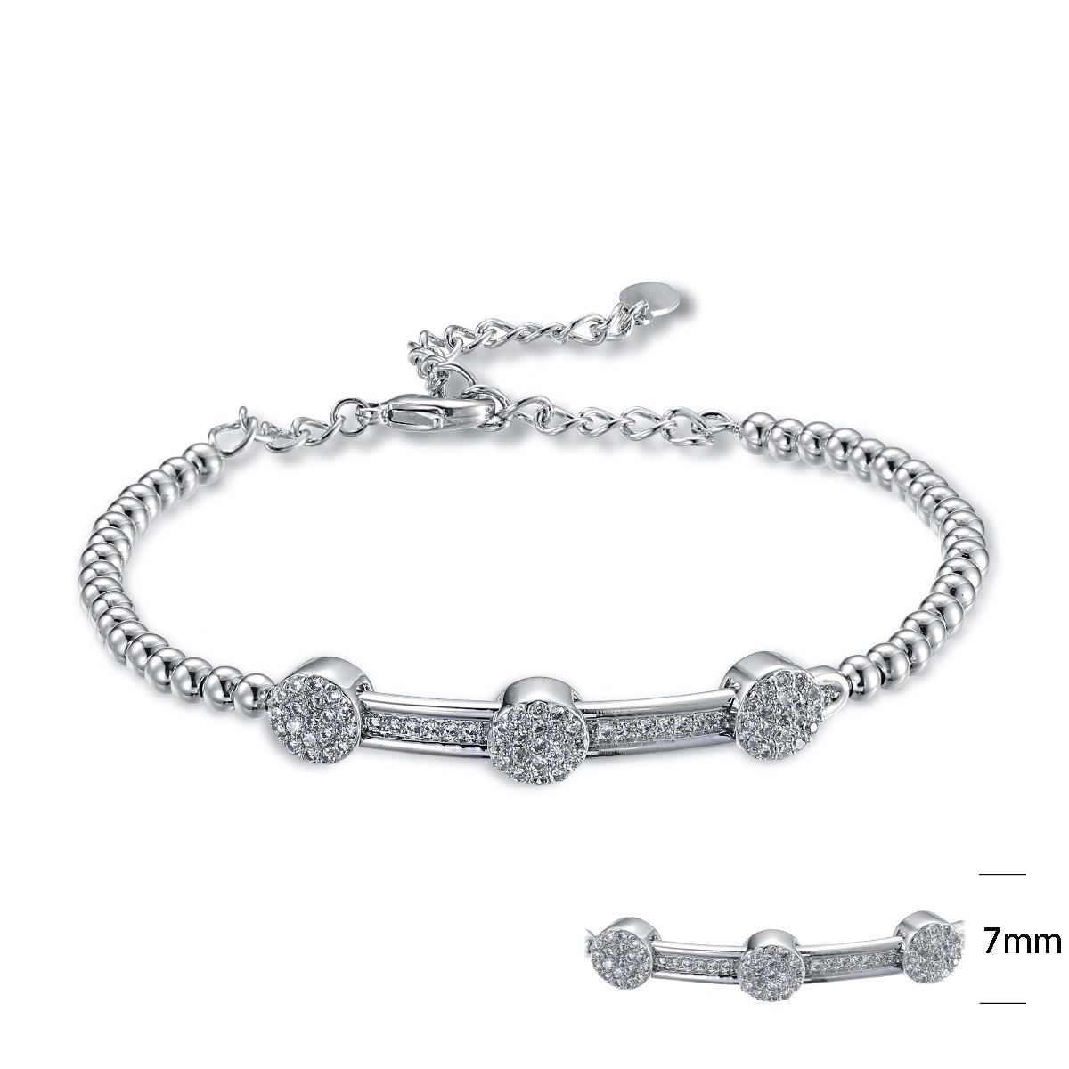 Sterling Silver Rhodium Triple Round Cut 5mm Extender Bracelet