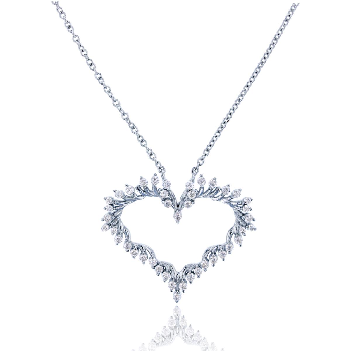 Sterling Silver Rhodium Round Cut Heart Shape Dangling 16.5+1.5" Necklace