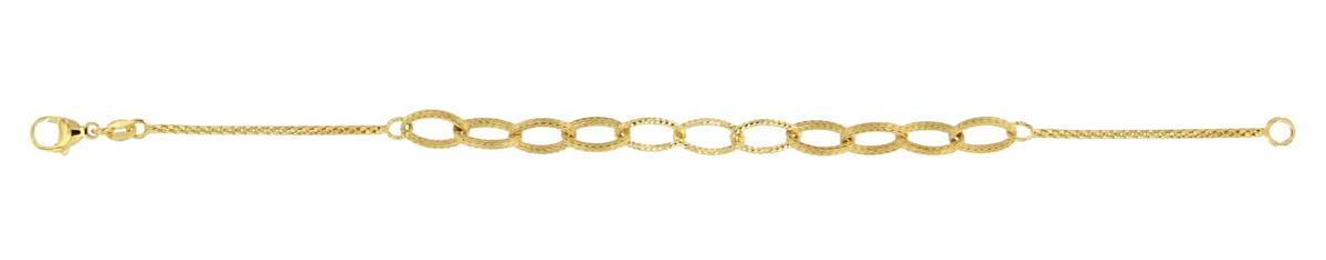 14K Yellow Gold Texture and Woven Oval Link Spiga Chain 7.5" Bracelet