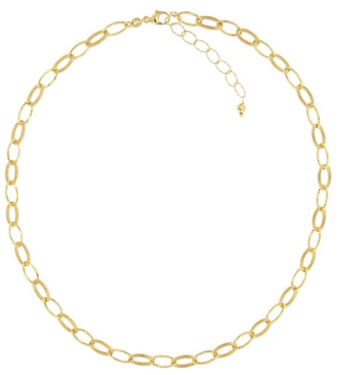 14K Yellow Gold Alternating High Polish and Diamond Cut Oval Shape Links Necklace, 17" + 2" Extender