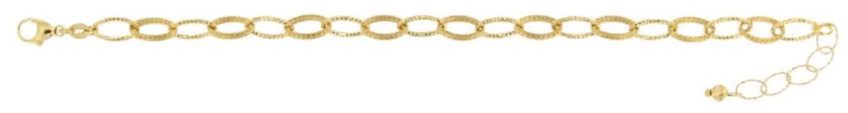 14K Yellow Gold Alternating High Polish and Diamond Cut Oval Shape Links Bracelet, 7.5"